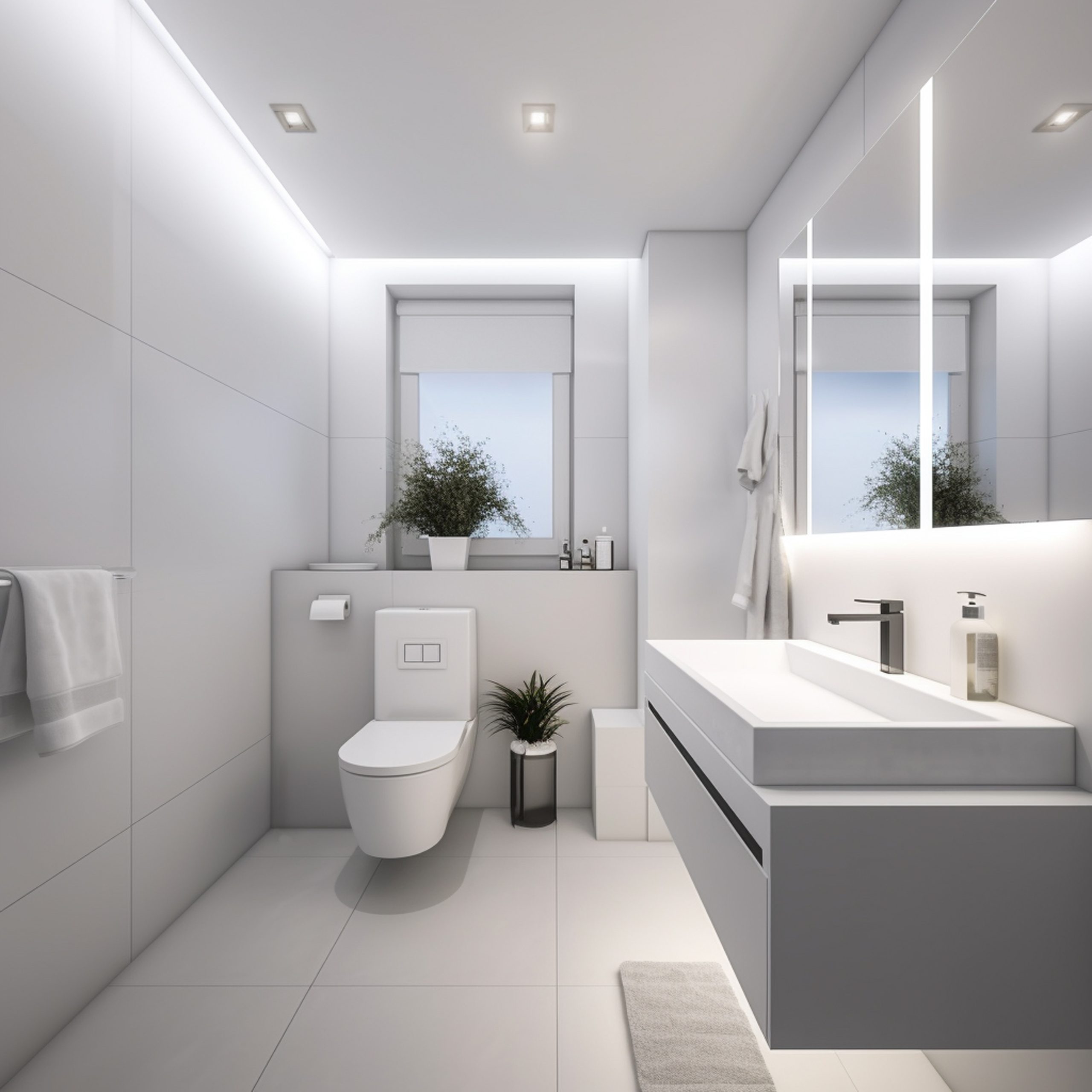 Une petite salle de bain modernement aménagée avec des solutions d'optimisation de l'espace